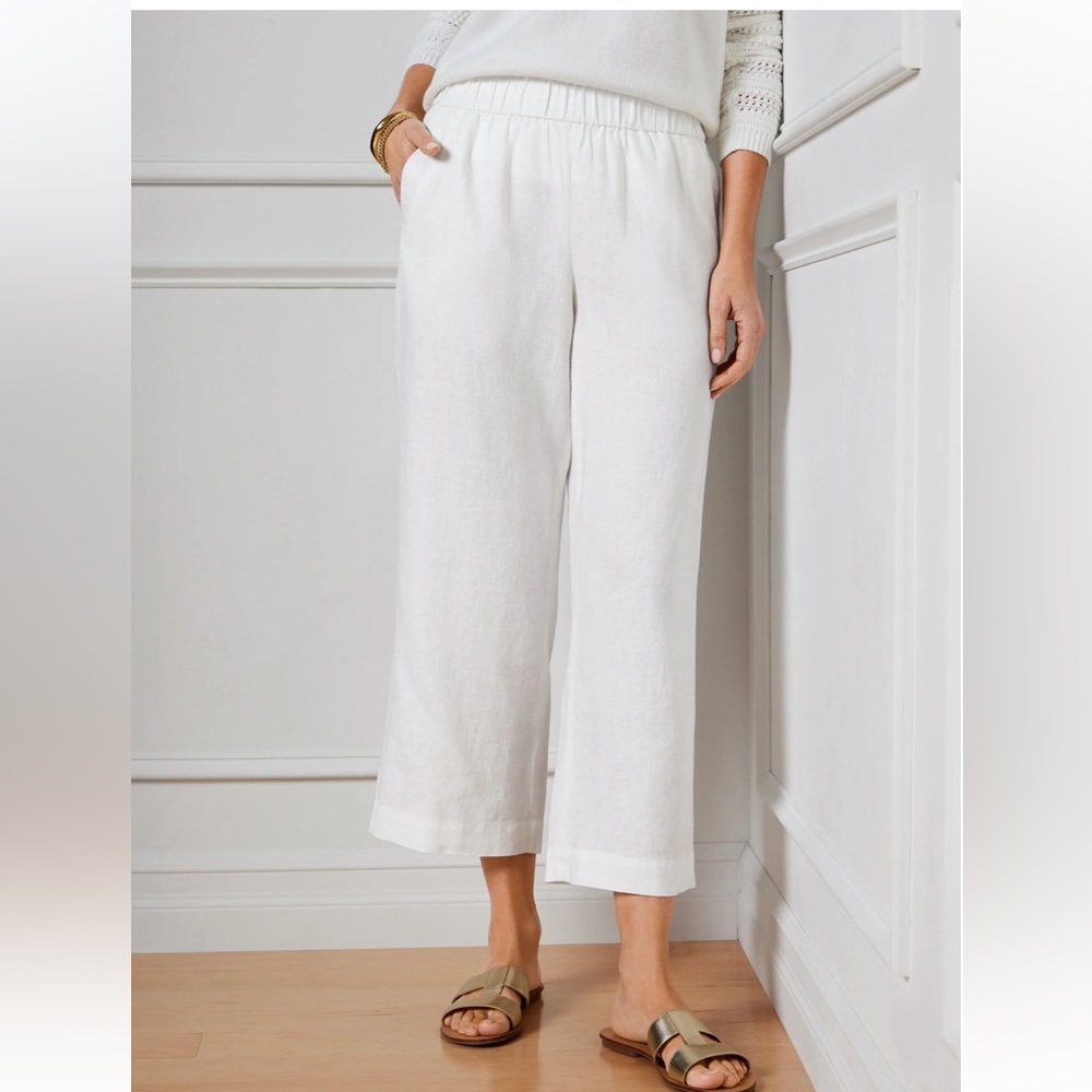 TALBOTS NANTUCKET WASHED LINEN WIDE LEG CROP PANTS Size L